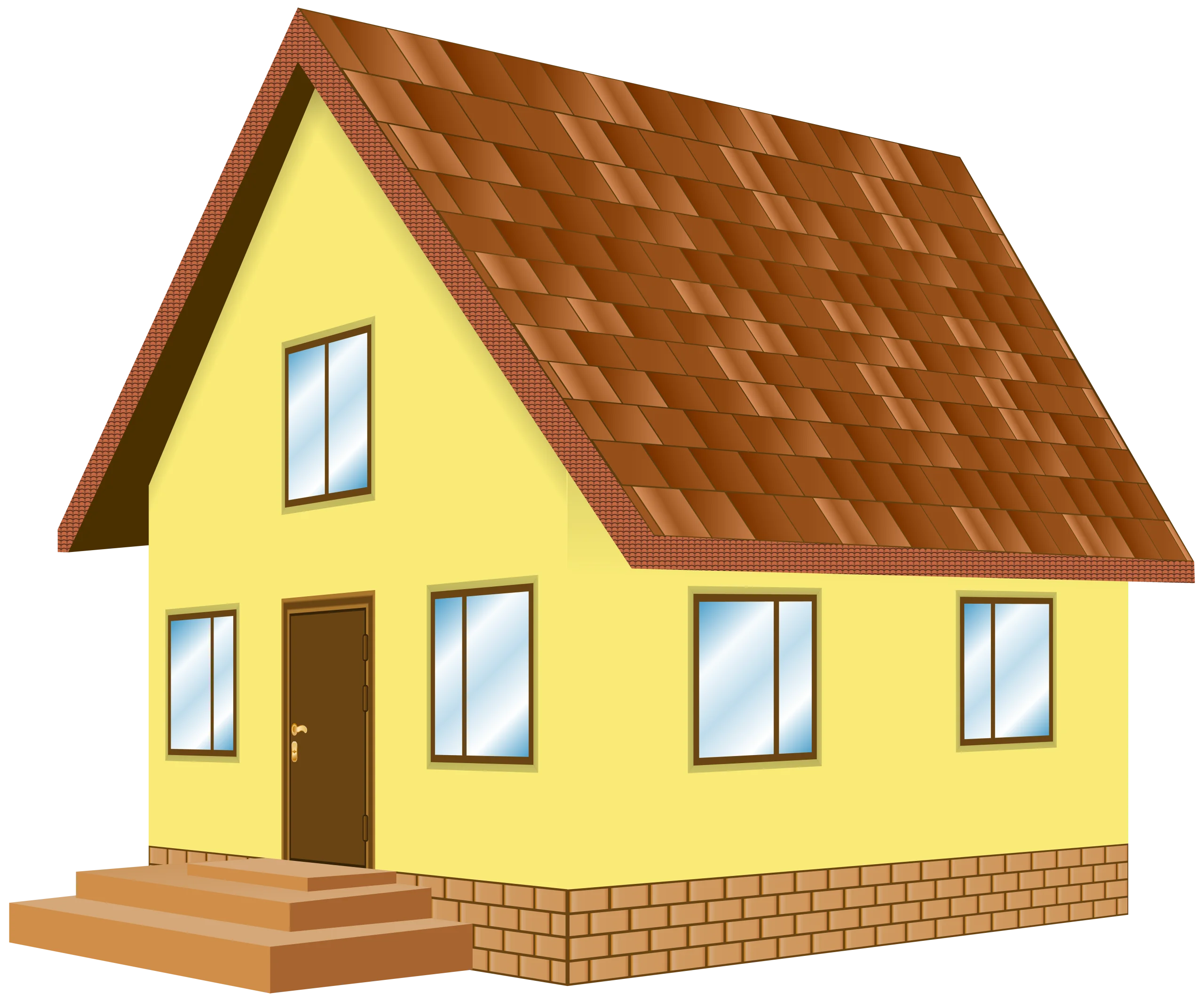 Charming Yellow Suburban Cottage Clipart with Rustic Brown Roof