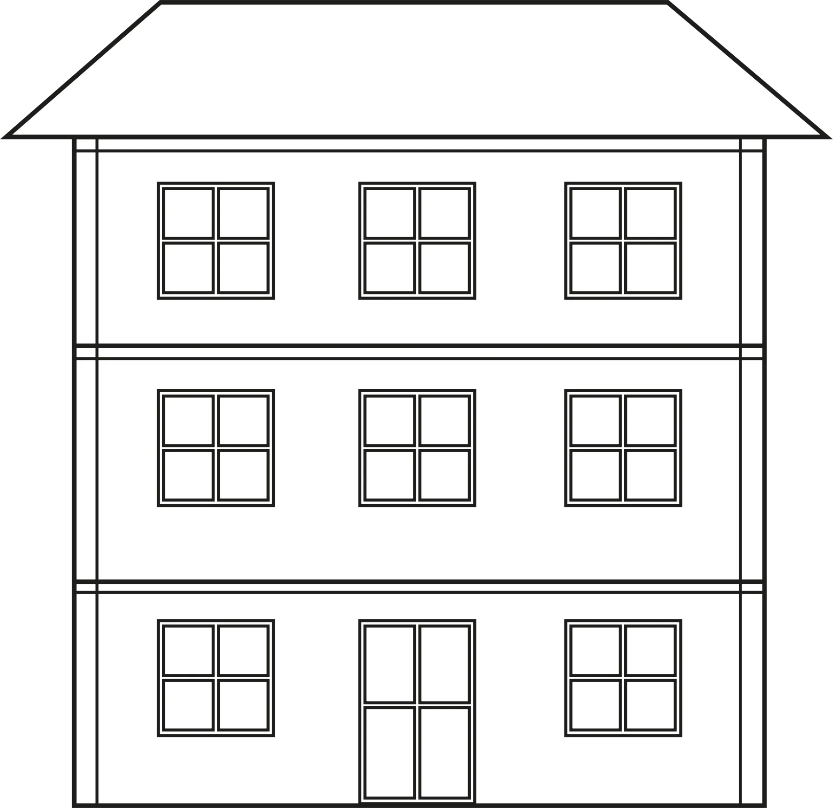 Simple Three-Story Architectural Clipart House with Symmetrical Window Design