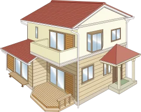 Two-Story Wooden Residential Clipart House with Balcony and Porch Design
