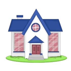 Charming Blue and White Suburban Home Clipart Illustration with Symmetrical Design