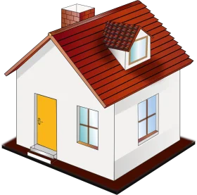 Charming Suburban Cottage Clipart with Warm Red Roof and Yellow Door