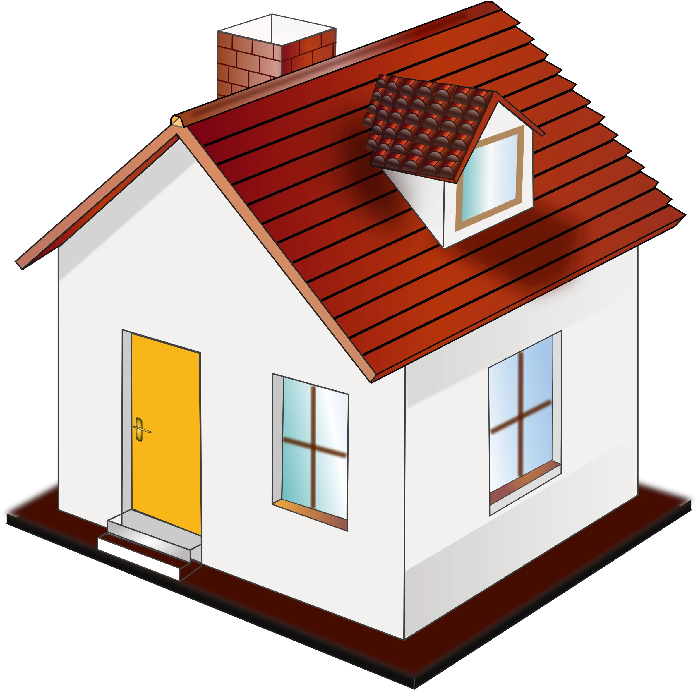 Charming Suburban Cottage Clipart with Warm Red Roof and Yellow Door