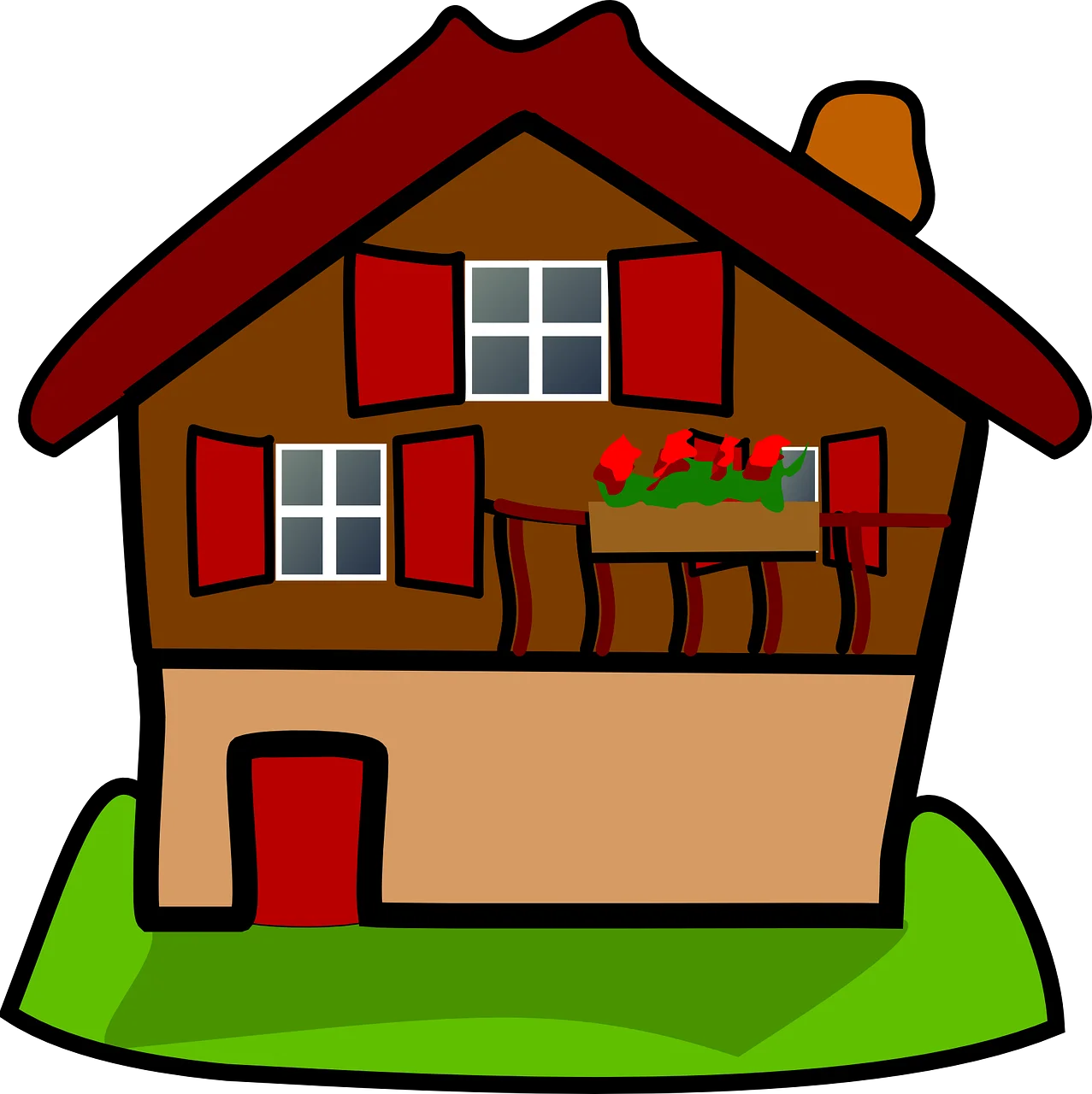 Charming Two-Story Countryside Home Clipart with Rustic Design Elements
