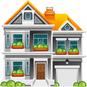 Charming Two-Story Family Residence with Garage - Modern Clipart Illustration