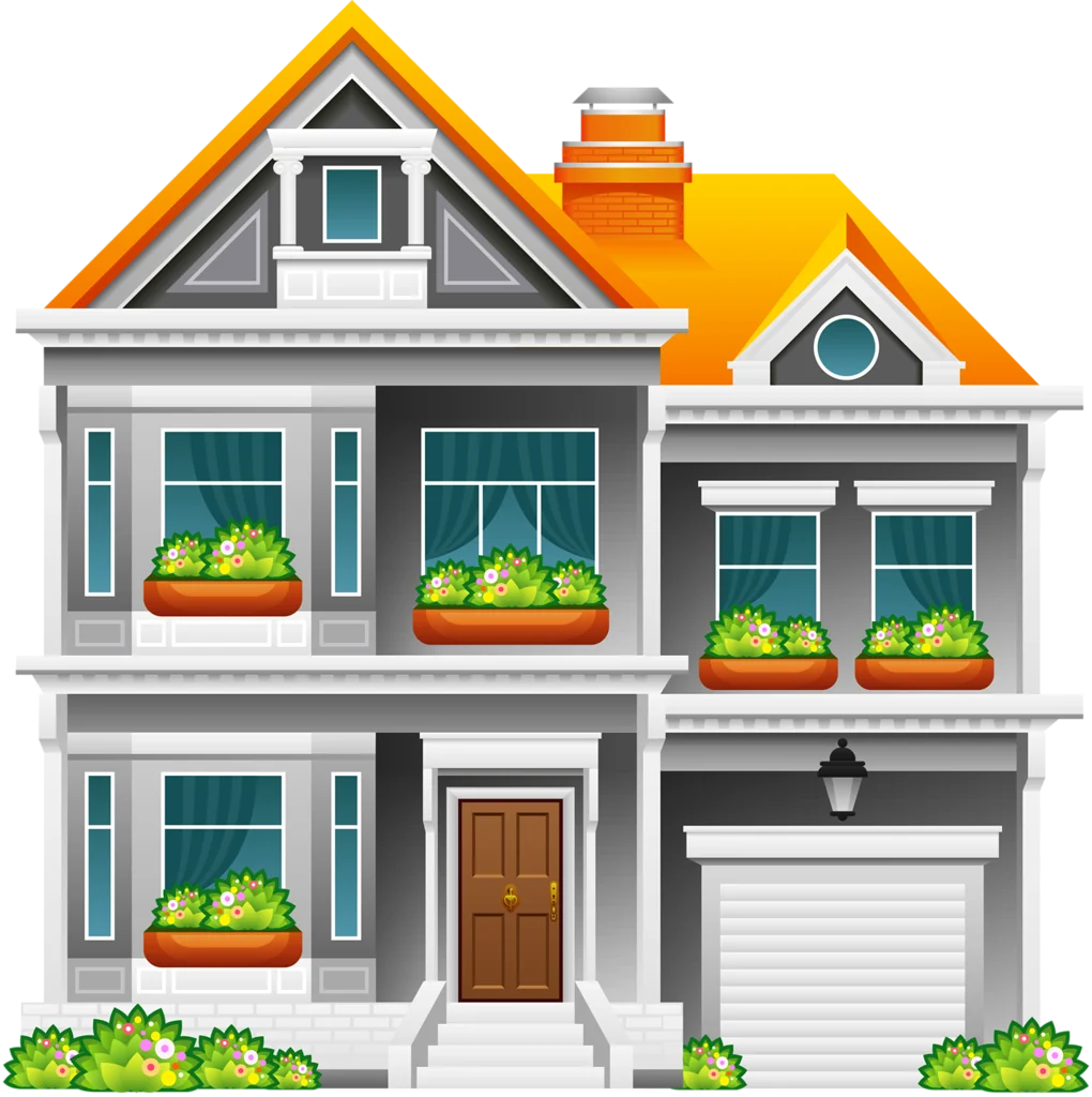 Charming Two-Story Family Residence with Garage - Modern Clipart Illustration