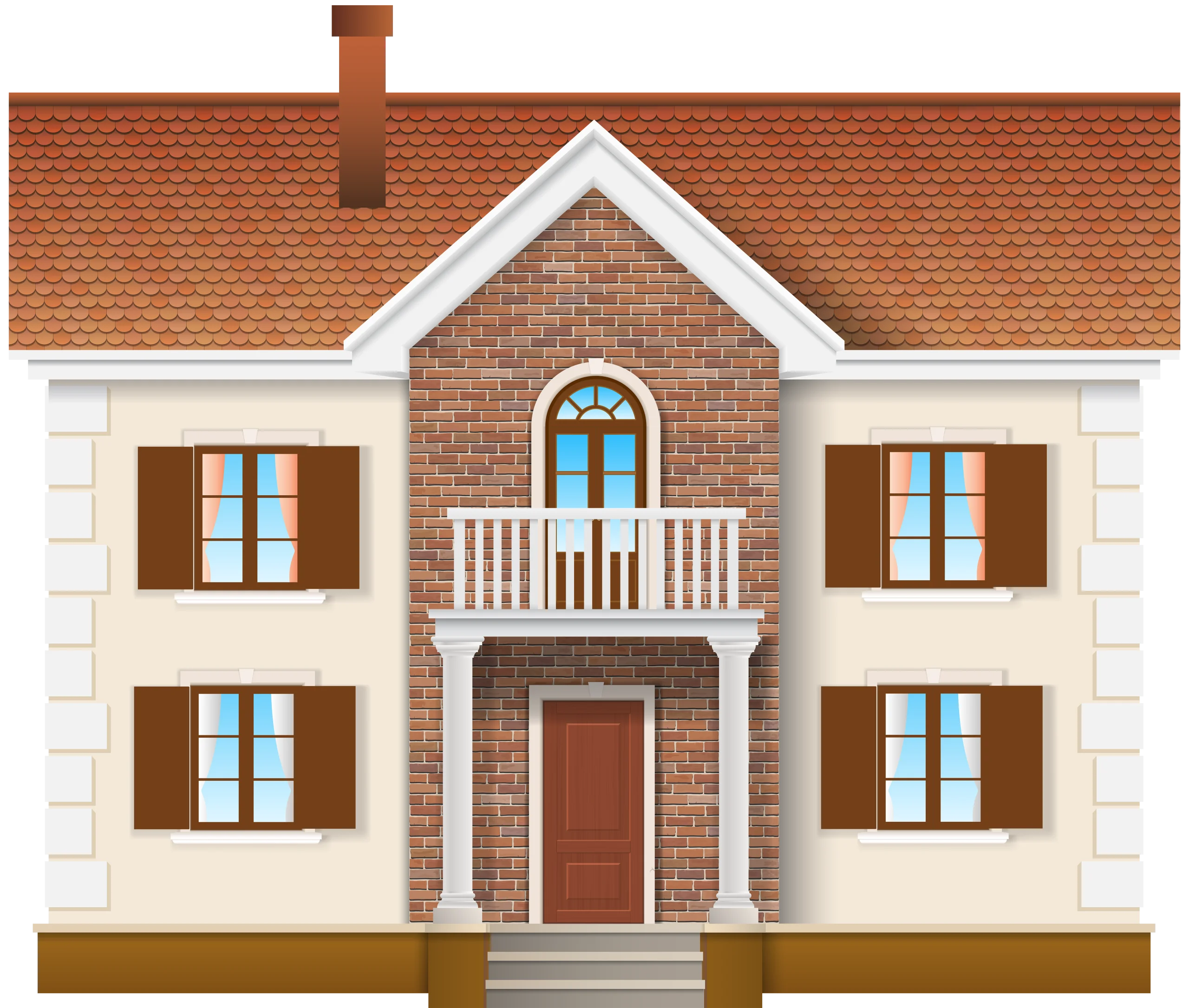Classic Two-Story Suburban Family Home Architectural Clipart Design