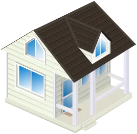 Cozy Suburban Wooden Cottage Clipart with Charming Architectural Details