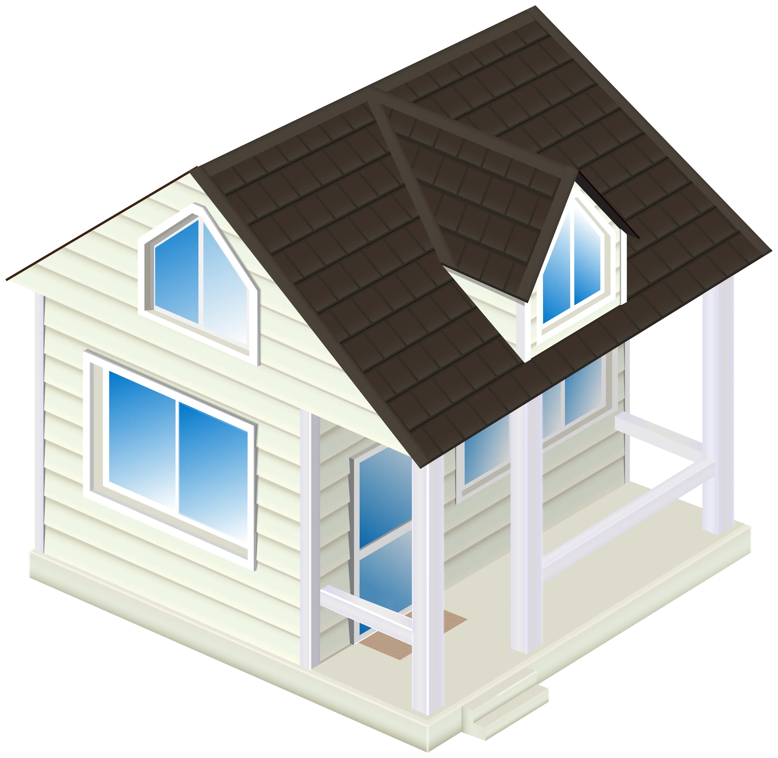 Cozy Suburban Wooden Cottage Clipart with Charming Architectural Details