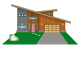 Mid-Century Modern Suburban Home Clipart with Geometric Design and Landscaping