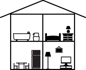 Minimalist Black and White House Interior Layout Clipart Illustration