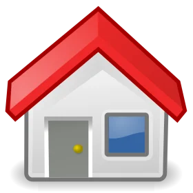 Simple Minimalist Home Icon Clipart Illustration with Red Roof and Blue Window