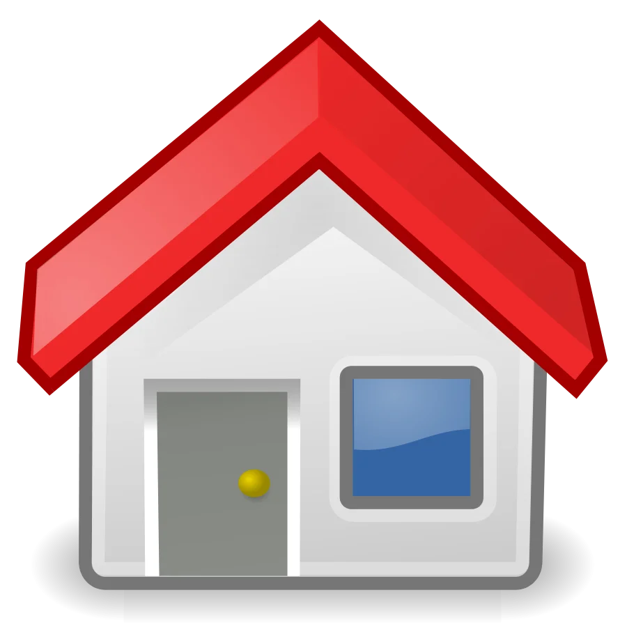 Simple Minimalist Home Icon Clipart Illustration with Red Roof and Blue Window