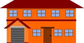 Two-Story Orange Residential Clipart House with Blue Windows and Garage
