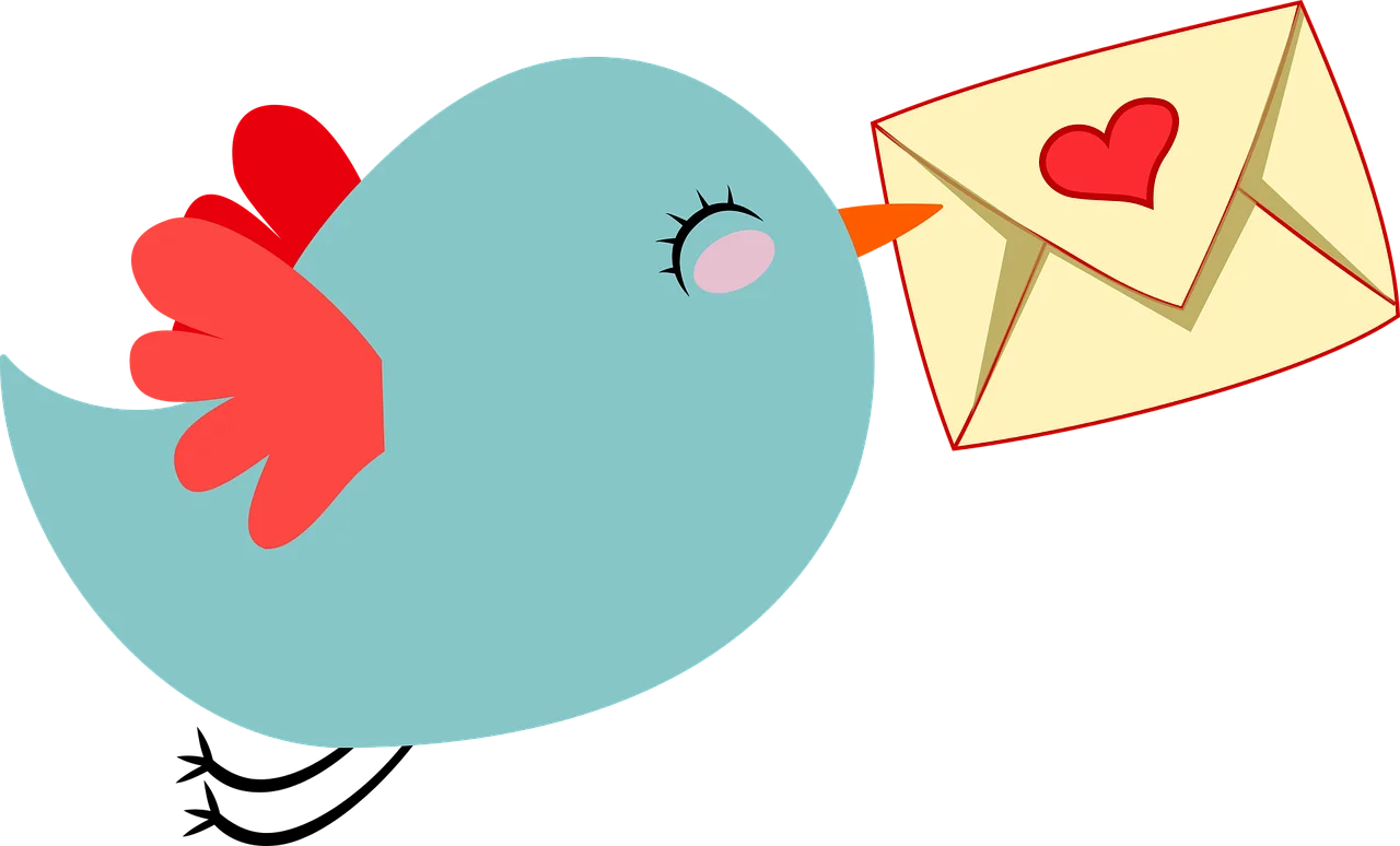 Adorable Blue Birdie Delivering Love Letter Whimsical Cartoon Clipart Design