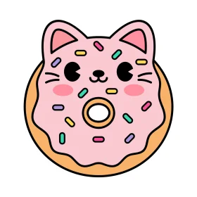 Adorable Kawaii Cat Donut Clipart with Playful Sprinkle Design
