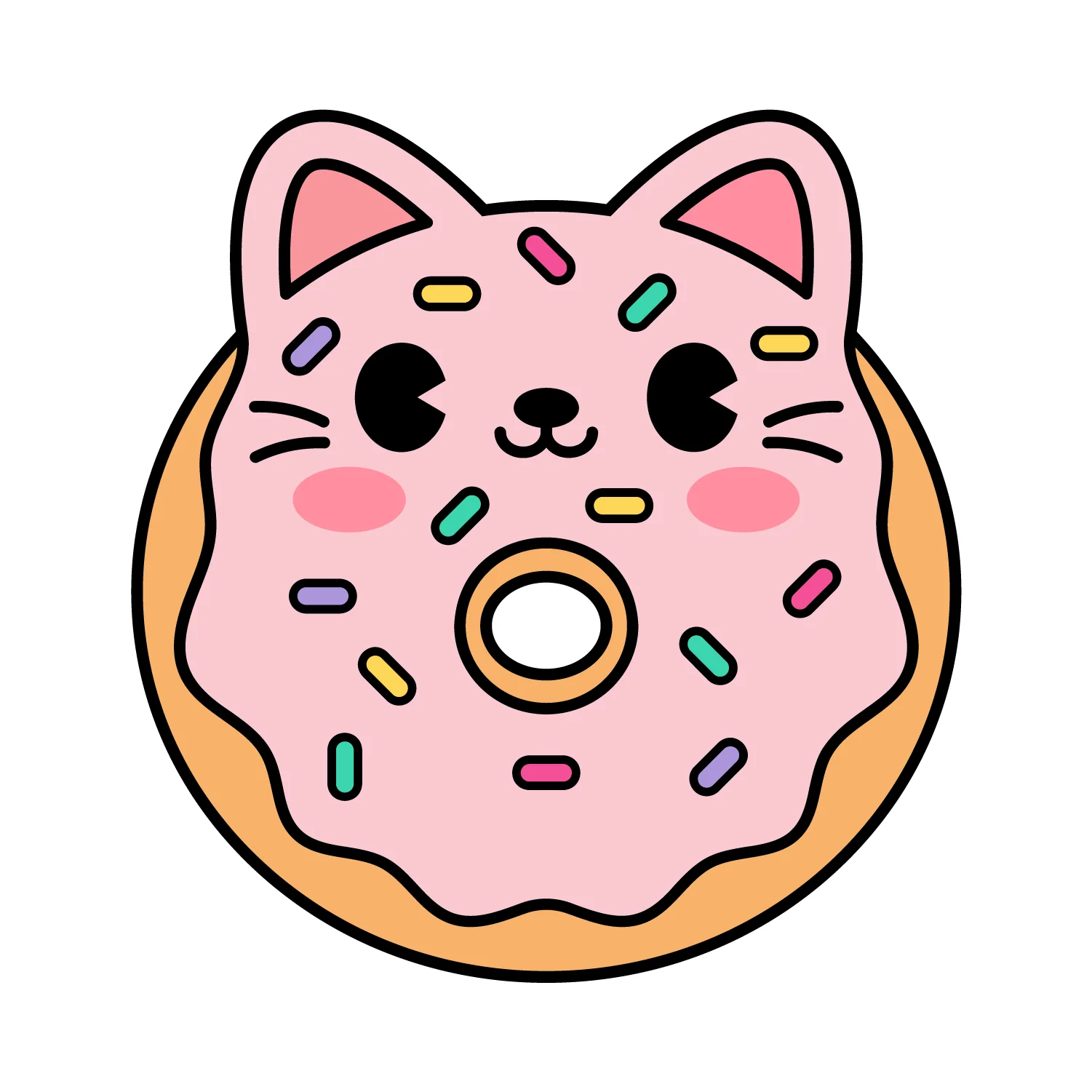 Adorable Kawaii Cat Donut Clipart with Playful Sprinkle Design