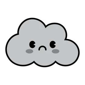 Adorable Kawaii Gray Cloud Clipart with Expressive Cartoon Face