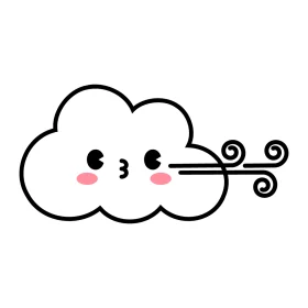 Adorable Kawaii Wind Cloud Blowing Playful Cartoon Clipart Illustration