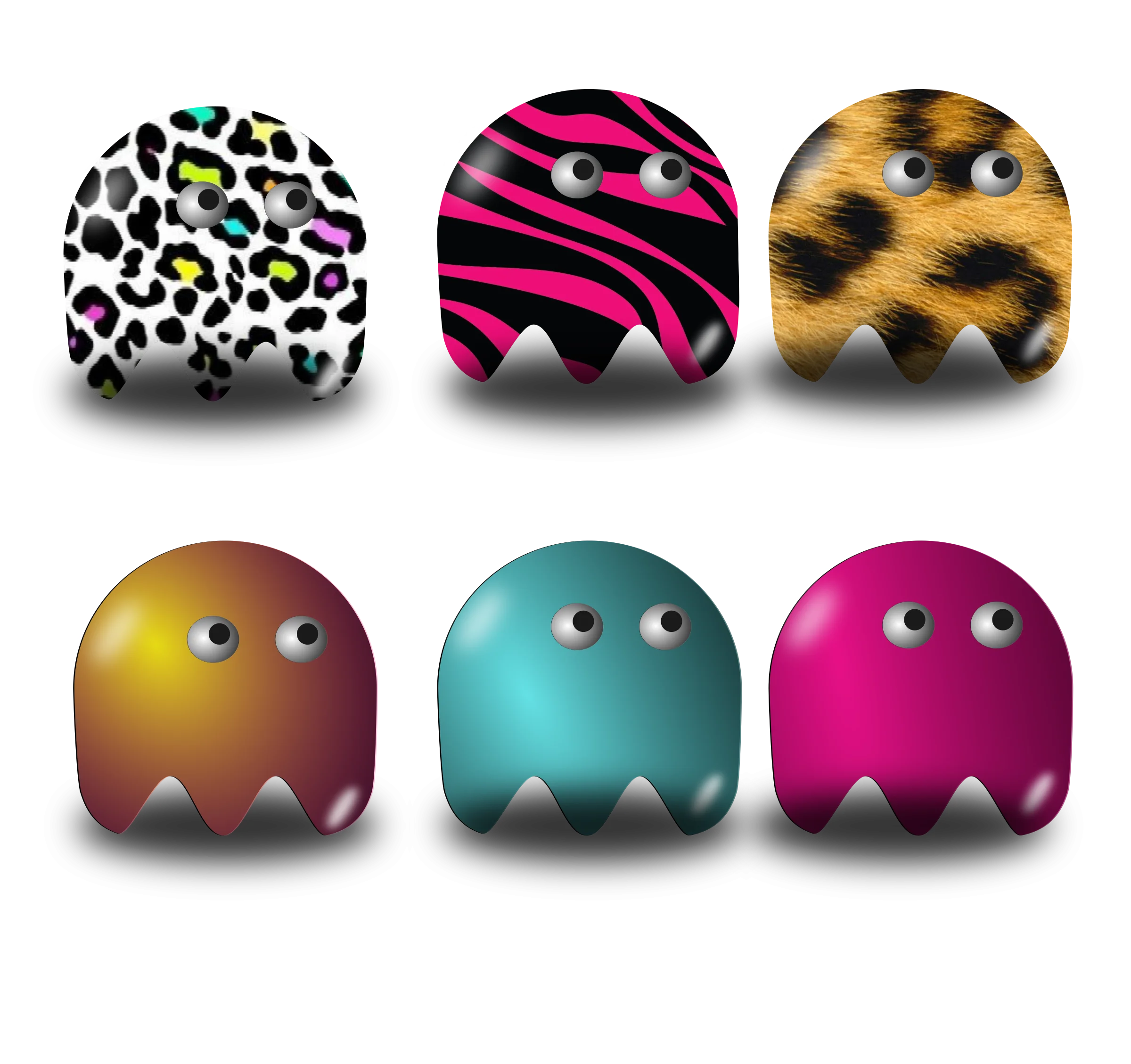 Adorable Patterned Ghost-Like Clipart Characters with Playful Textures and Colors
