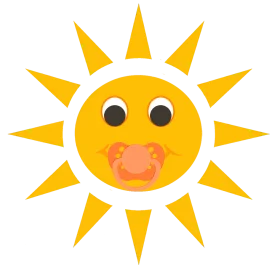 Cheerful Cartoon Sun Clipart with Playful Pacifier Expression