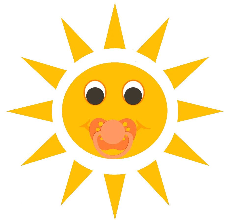Cheerful Cartoon Sun Clipart with Playful Pacifier Expression