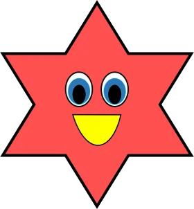 Cheerful Red Star-Shaped Cartoon Clipart Character with Playful Blue Eyes