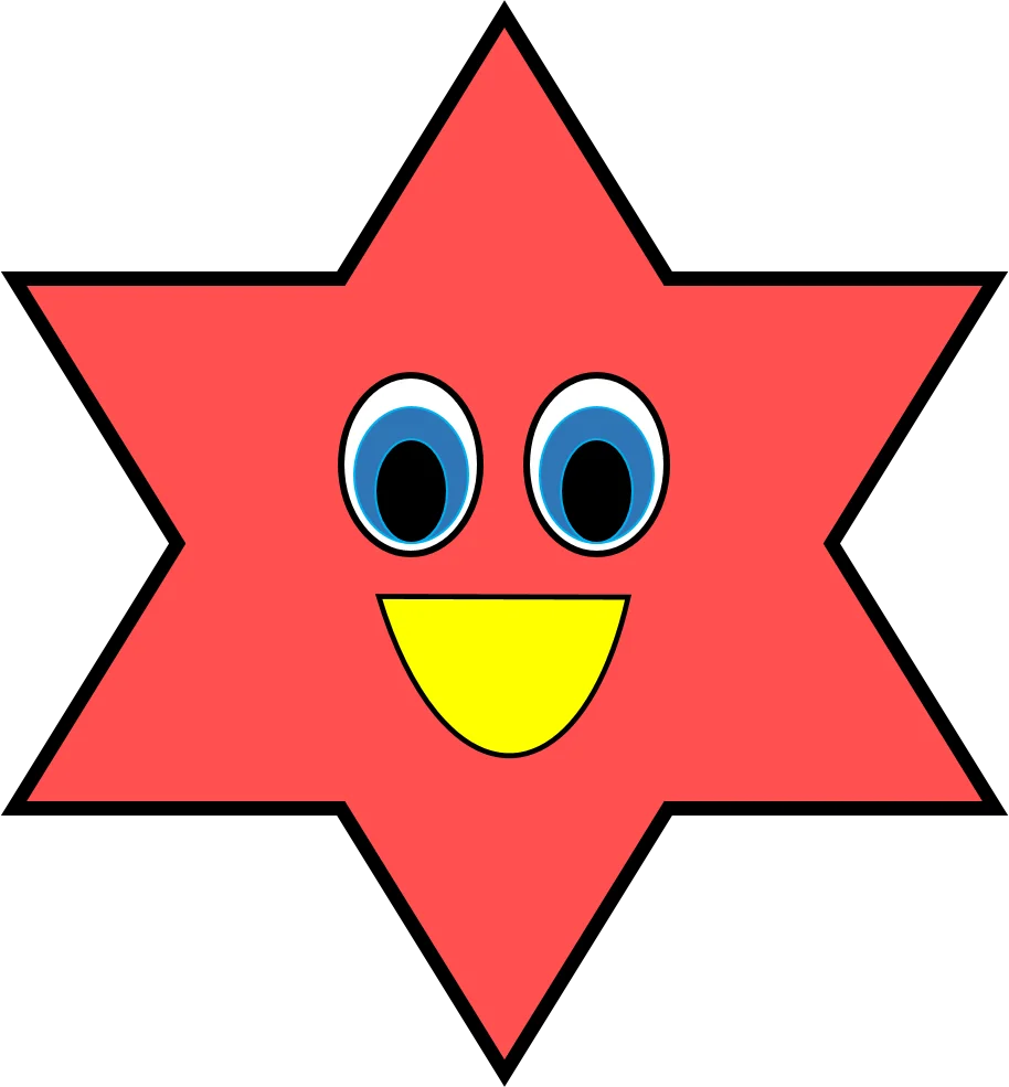 Cheerful Red Star-Shaped Cartoon Clipart Character with Playful Blue Eyes