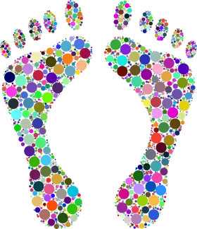 Colorful Dotted Footprints Clipart: A Playful Mosaic of Multicolored Circular Patterns