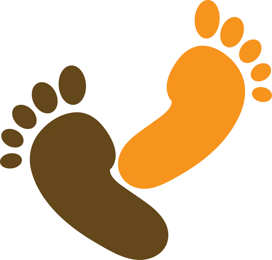 Playful Footprint Clipart Depicting Contrasting Brown and Orange Feet Silhouettes