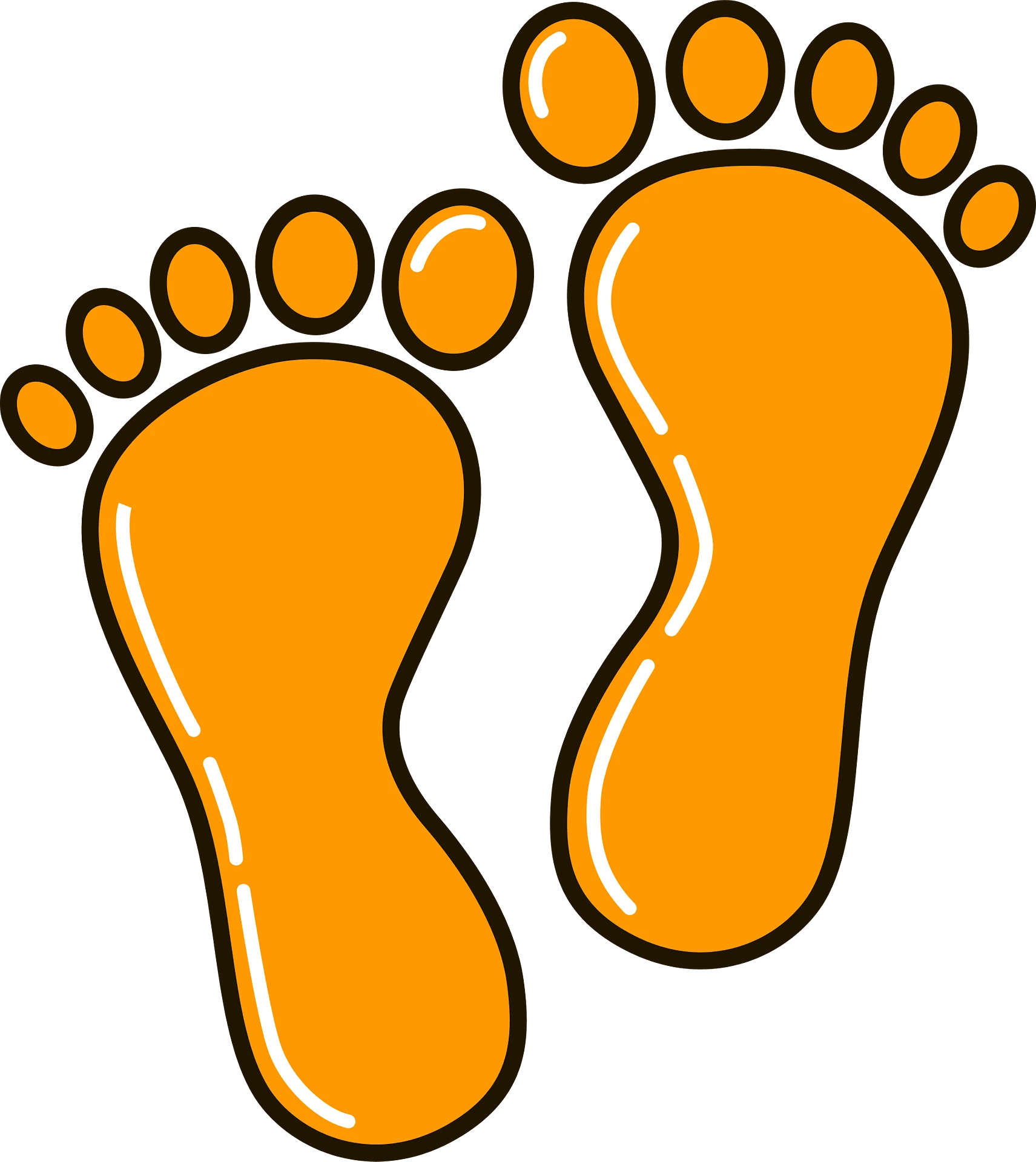 Playful Orange Footprints Clipart - Cartoon Styled Glossy Foot Silhouettes