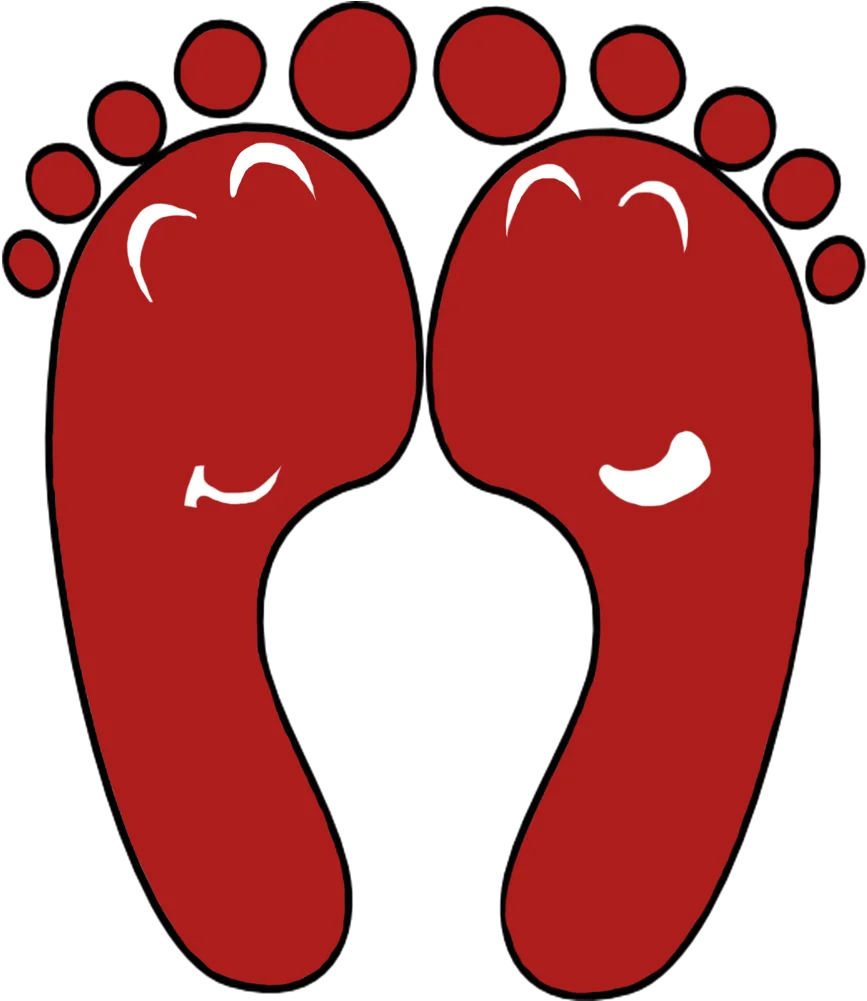 Playful Red Cartoon Feet Clipart: Whimsical Sole Illustration with Cheerful Expression