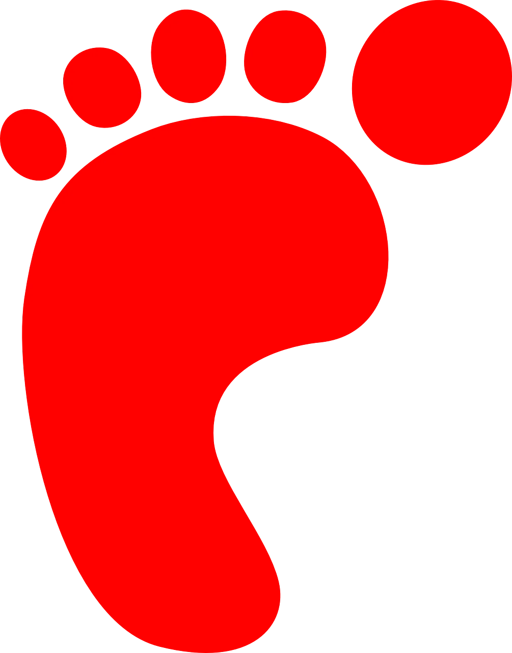 Stylized Red Foot Silhouette Clipart: A Bold Minimalist Graphic Design
