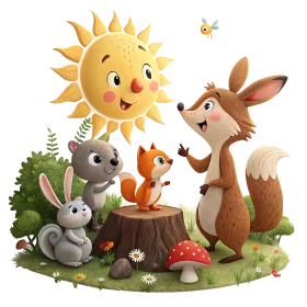 Whimsical Forest Friends Gathering: A Delightful Woodland Clipart Scene
