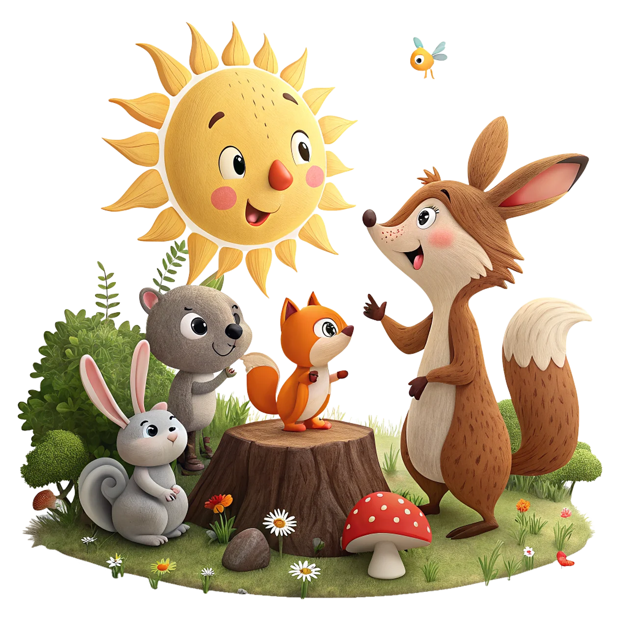 Whimsical Forest Friends Gathering: A Delightful Woodland Clipart Scene