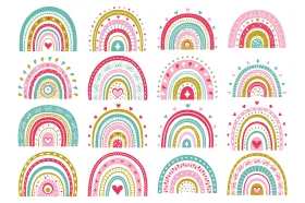 Whimsical Pastel Rainbow Clipart Collection - Adorable Soft-Hued Graphic Design Elements