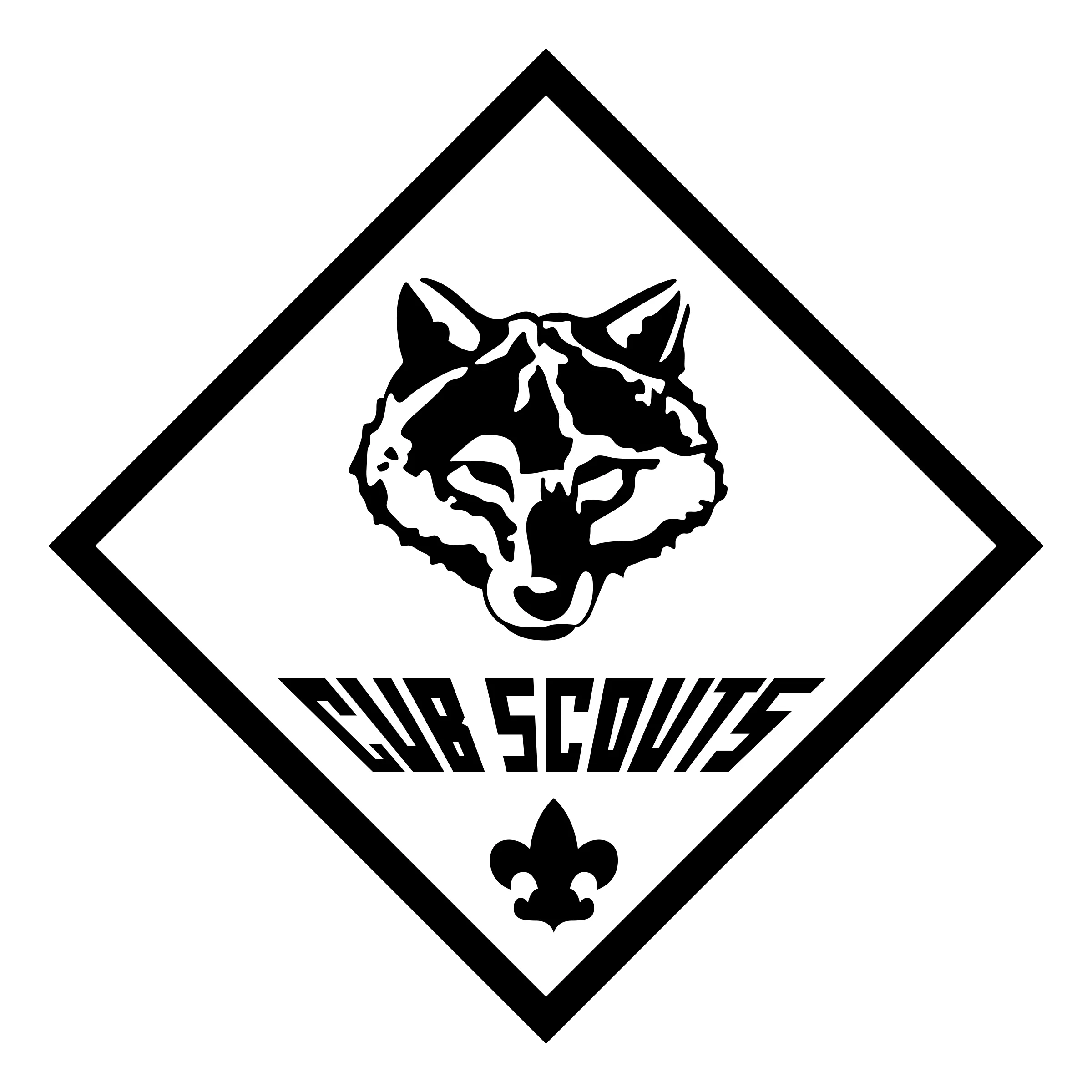 Cub Scout Wolf Emblem Clipart: Distinctive Black and White Diamond Logo Design
