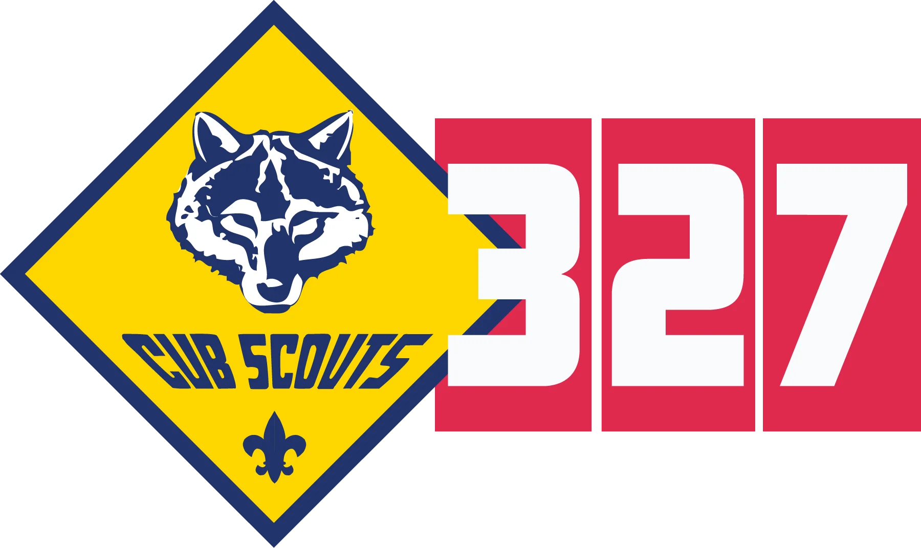 Cub Scouts Official Pack 327 Wolf Emblem Clipart Design with Bold Colors