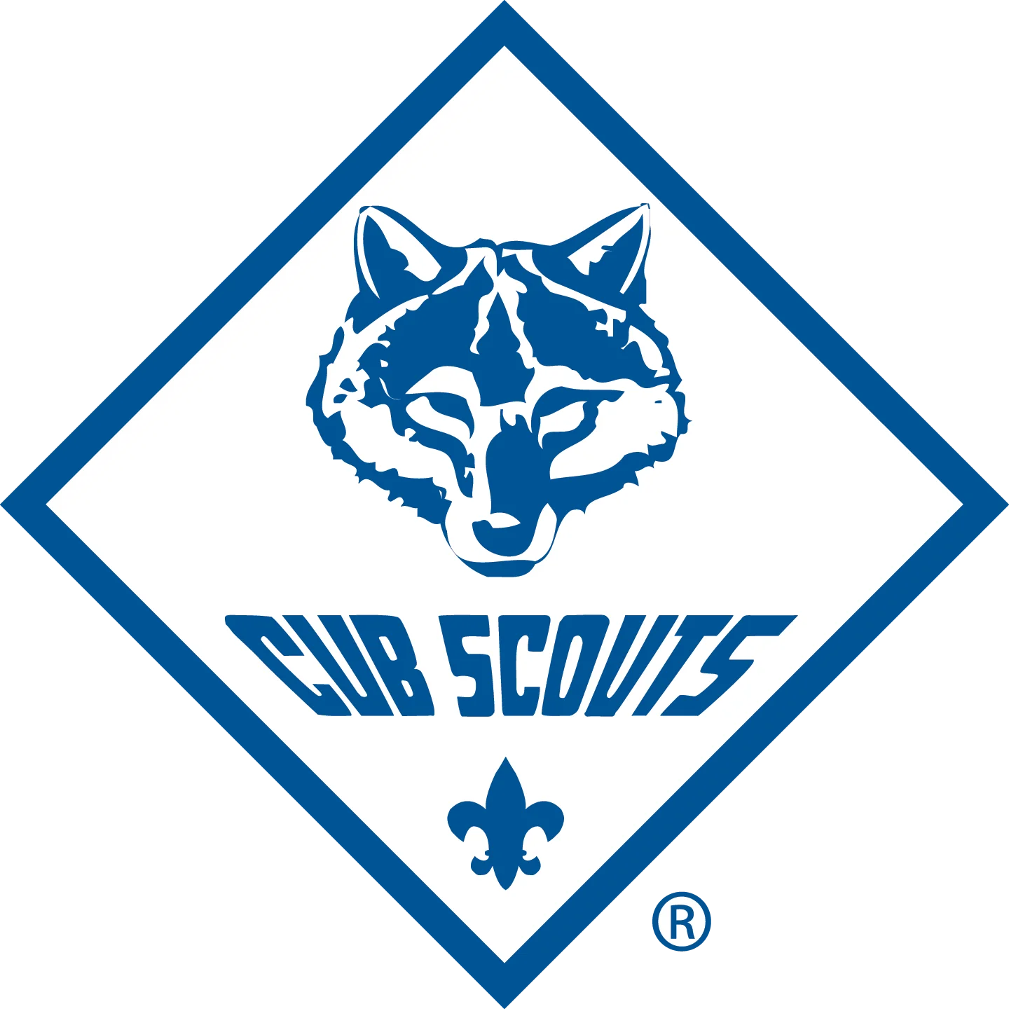 Official Cub Scouts Blue Diamond Logo Clipart with Wolf Emblem and Fleur-de-lis Symbol