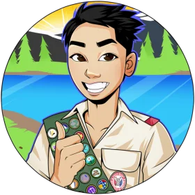 Cheerful Boy Scout Clipart Character with Outdoor Nature Background
