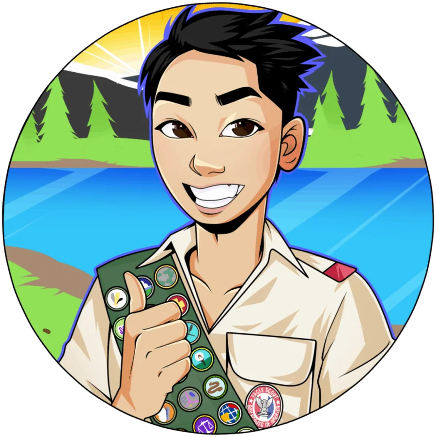 Cheerful Boy Scout Clipart Character with Outdoor Nature Background