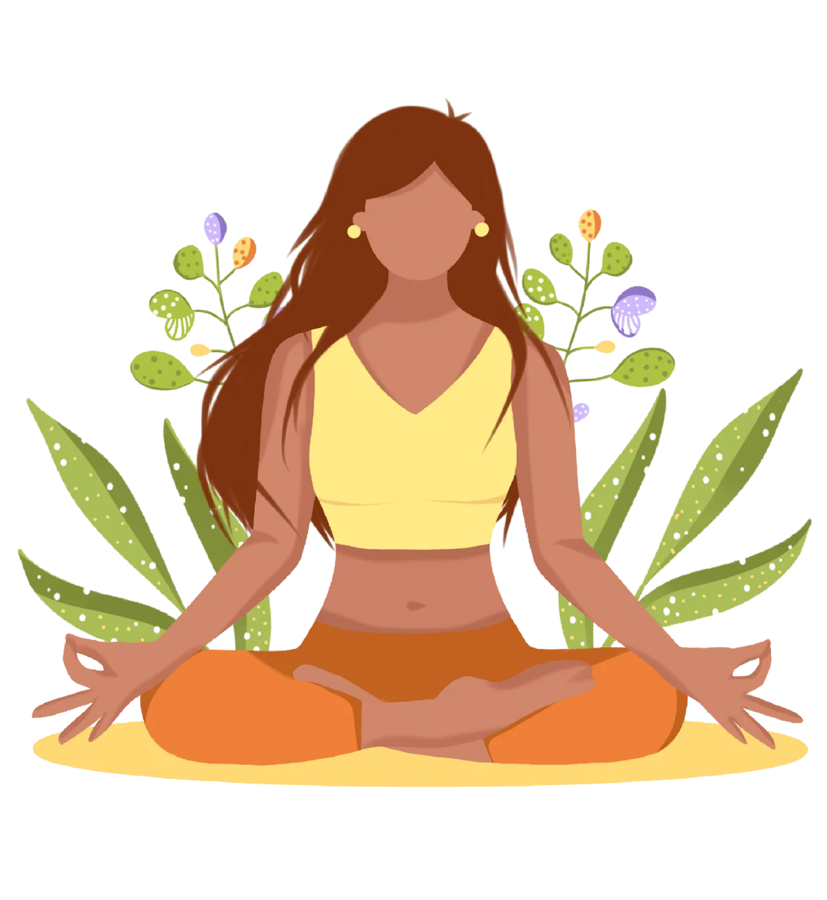 Serene Yoga Meditation Clipart with Botanical Wellness Elements