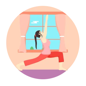 Serene Yoga Practice Clipart: Elegant Pose by Sunlit Window in Soft Pastel Palette