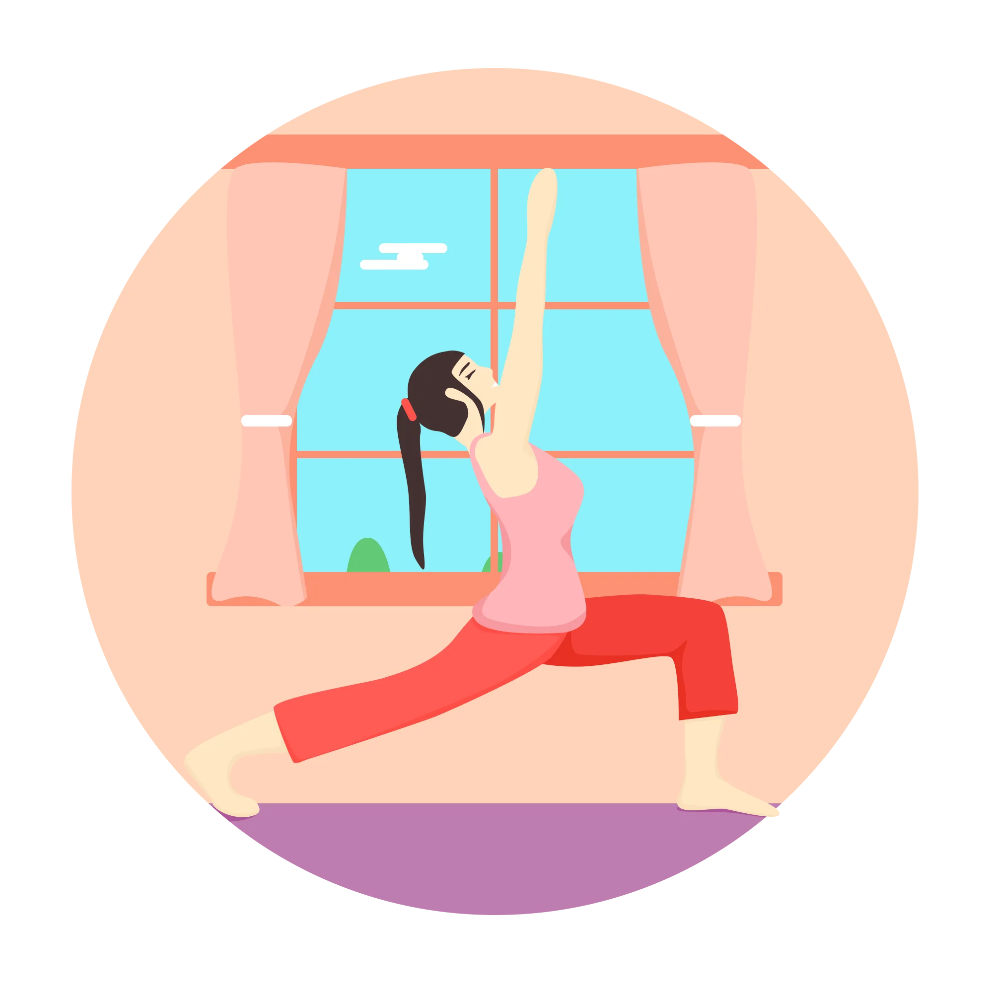 Serene Yoga Practice Clipart: Elegant Pose by Sunlit Window in Soft Pastel Palette