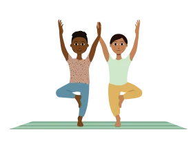 Zen Harmony: Two Diverse Individuals Practicing Tree Pose Yoga Clipart Illustration