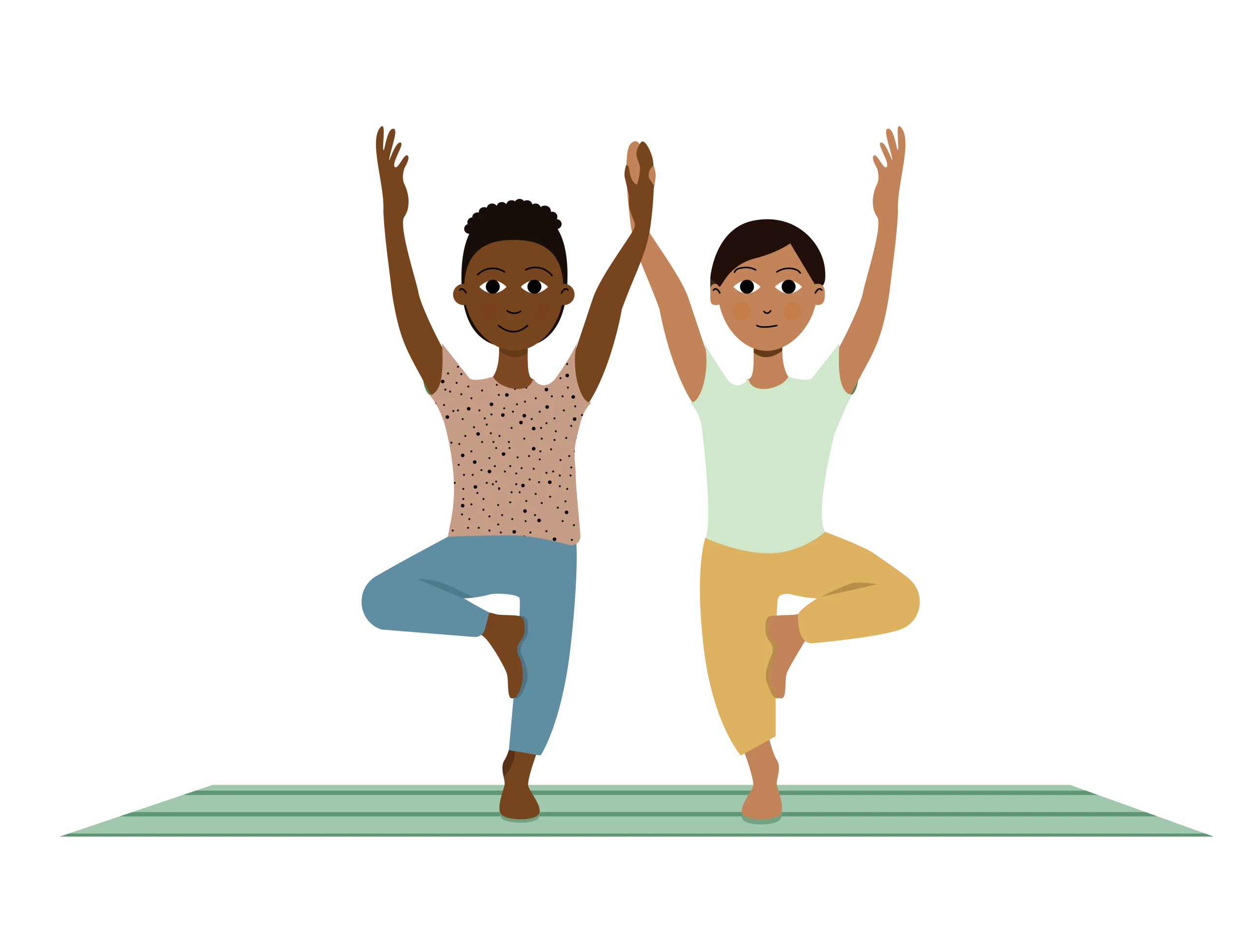 Zen Harmony: Two Diverse Individuals Practicing Tree Pose Yoga Clipart Illustration