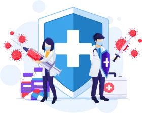 Healthcare Heroes Protecting Against Infectious Viruses Clipart Illustration