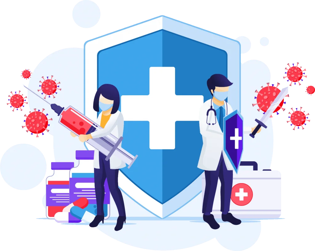Healthcare Heroes Protecting Against Infectious Viruses Clipart Illustration