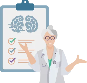 Neurological Health Consultation Clipart: Medical Professional Analyzing Brain Checklist