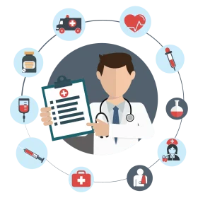 Comprehensive Healthcare Services and Medical Professional Illustration Clipart