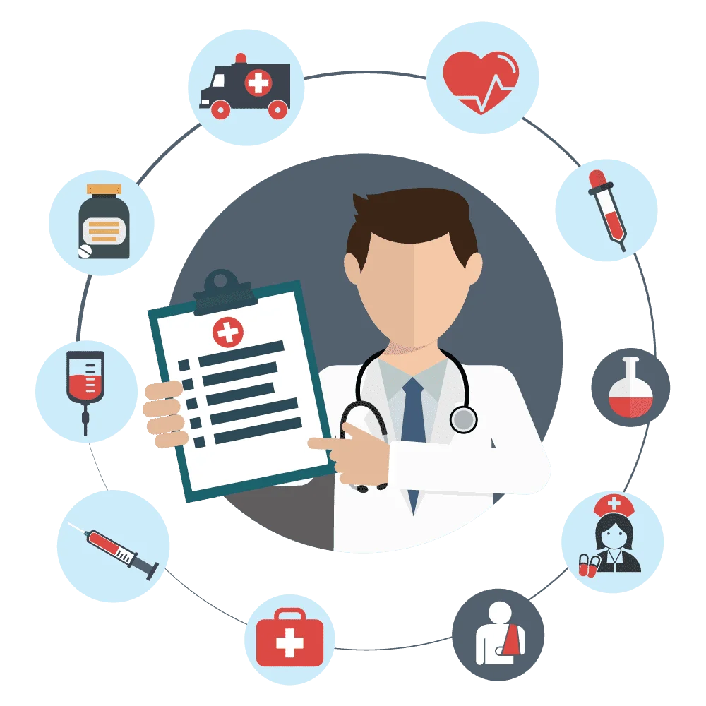Comprehensive Healthcare Services and Medical Professional Illustration Clipart